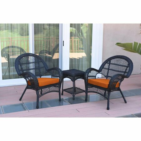JECO W00211-2-CES016 3 Piece Santa Maria Black Wicker Chair Set, Orange Cushion W00211_2-CES016